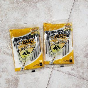 Bundle Lot Bic Cristal Medium 20 Ball Point Ink Pens 2 Packs New Sealed